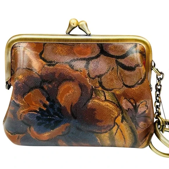 Patricia Nash Borse Leather Coin Purse Sienna Sunset Print Kiss-Lock Compact - Picture 10 of 11